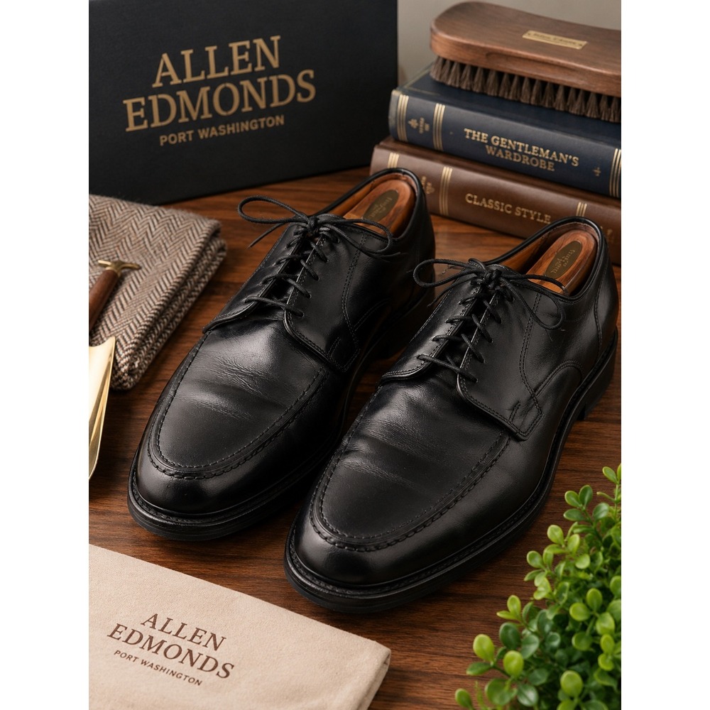 Allen Edmonds Men's Black Leather Apron Toe Derby Dress Shoes Lace Up Size 10.5